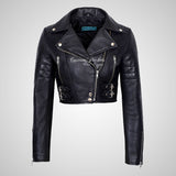VOGUE Womens Leather Cropped Jacket Short Biker Leather Jacket