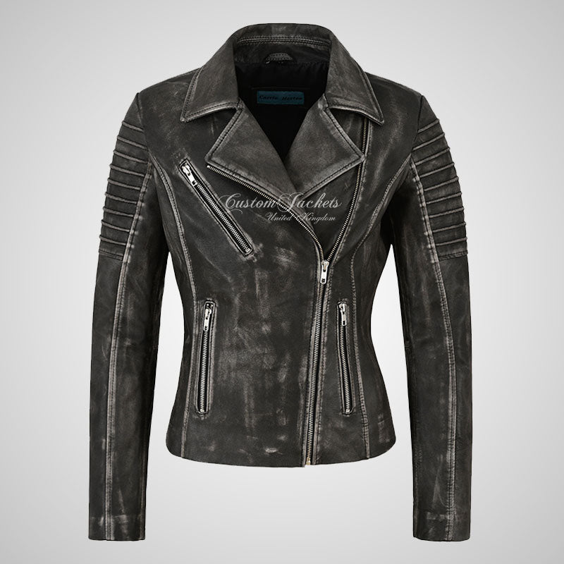 ROSETTA Ladies Vintage Leather Biker Jacket Soft Lambskin Napa Leather