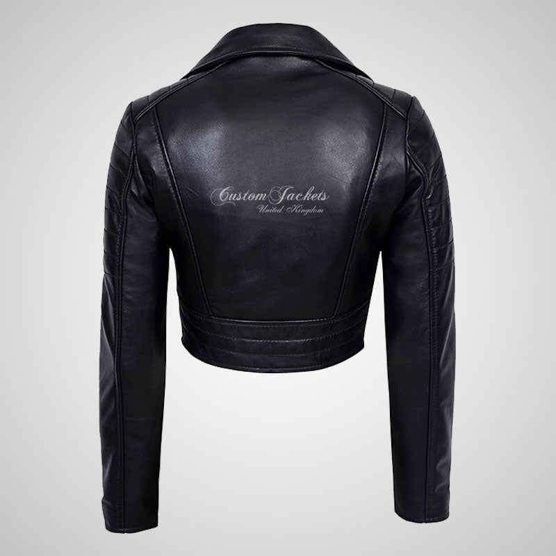 VOGUE Womens Leather Cropped Jacket Short Biker Leather Jacket