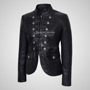 MILITARY Style Ladies Short Studded Leather Jacket Lambskin Leather