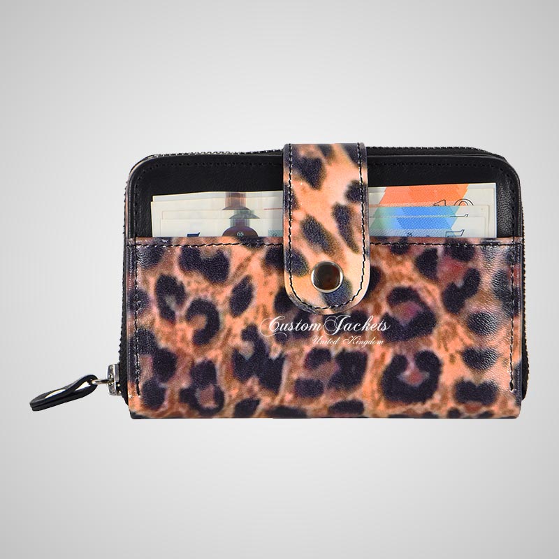 Women's Leopard Print Leather Clutch Handbag Credit Cards Wallet