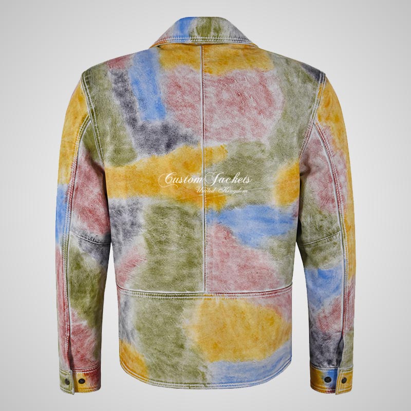 MONET Multicolored Waxed Men's Biker Leather Jacket