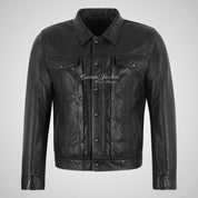 JOEL Men’s Studded Trucker Style Leather Jacket