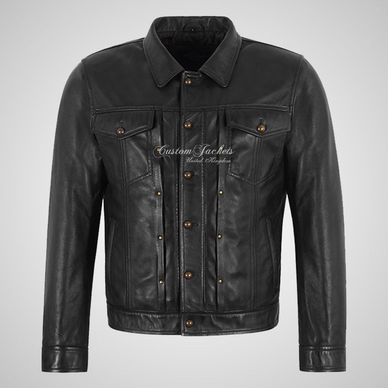 JOEL Men’s Studded Trucker Style Leather Jacket