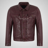 JOEL Men’s Studded Trucker Style Leather Jacket