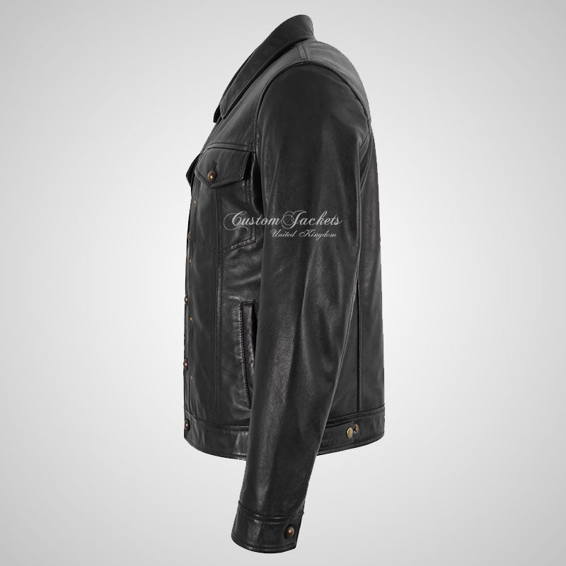 JOEL Men’s Studded Trucker Style Leather Jacket