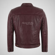 RENSHIRE Men's Collared Leather Jacket in Berry