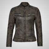 SERA Women Leather Biker Jacket Soft Waxed Real Leather