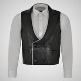 REGENCY Mens Leather Waistcoat White Leather Piping