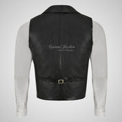 REGENCY Mens Leather Waistcoat White Leather Piping