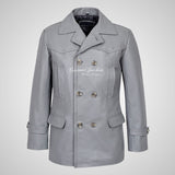 KRIEGSMARINE Mens Leather Pea Coat Classic German Military Leather Jacket