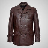 KRIEGSMARINE Mens Leather Pea Coat Classic German Military Leather Jacket