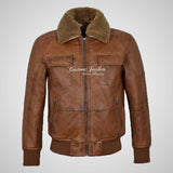 B52 Leather Pilot Jacket With Detachable Fur Collar Mens Bomber Jacket