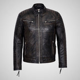 URIAH Mens Vintage Leather Biker Jacket Soft Lamb Napa Leather