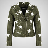 BRANDO Women Leather Biker Jacket With Stars