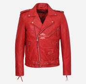 BRANDO BIKER LEATHER JACKET Red Leather Jacket For Mens