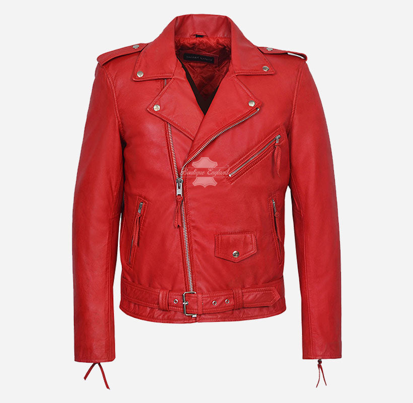 BRANDO BIKER LEATHER JACKET Red Leather Jacket For Mens