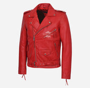 BRANDO BIKER LEATHER JACKET Red Leather Jacket For Mens