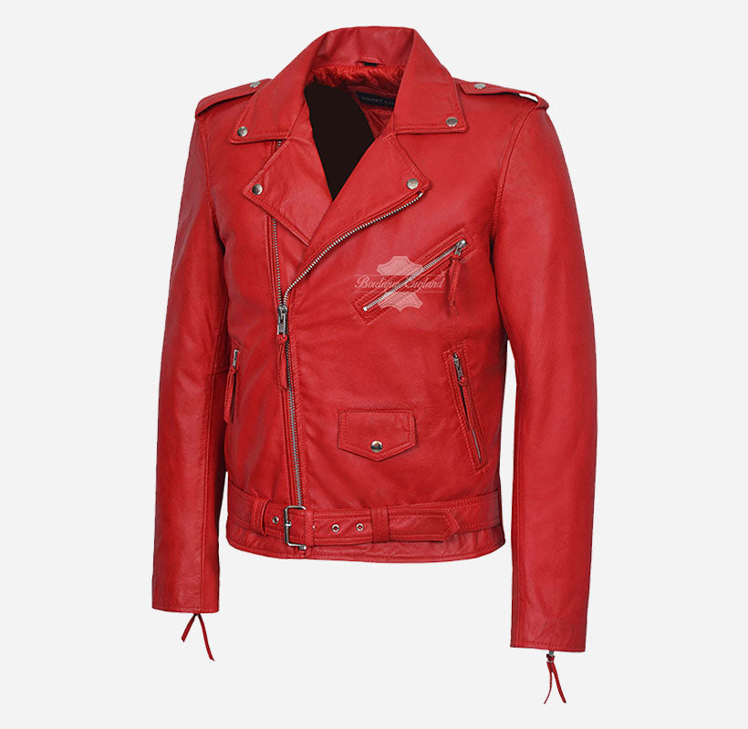 BRANDO BIKER LEATHER JACKET Red Leather Jacket For Mens