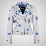 BRANDO Women Stars Leather Biker Jacket