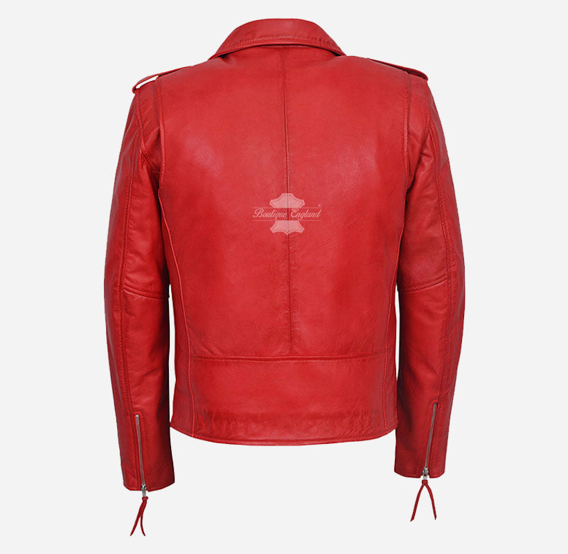 BRANDO BIKER LEATHER JACKET Red Leather Jacket For Mens