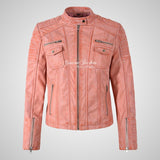 USK Women's Leather Biker Jacket Fitted Fashion Jacket