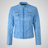 USK Women's Leather Biker Jacket Fitted Fashion Jacket
