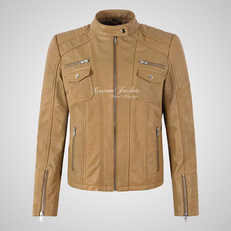 USK Women's Leather Biker Jacket Fitted Fashion Jacket