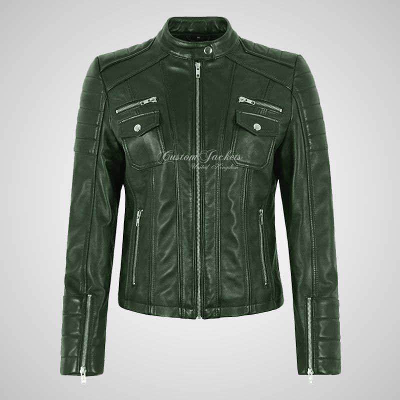 USK Women's Leather Biker Jacket Fitted Fashion Jacket