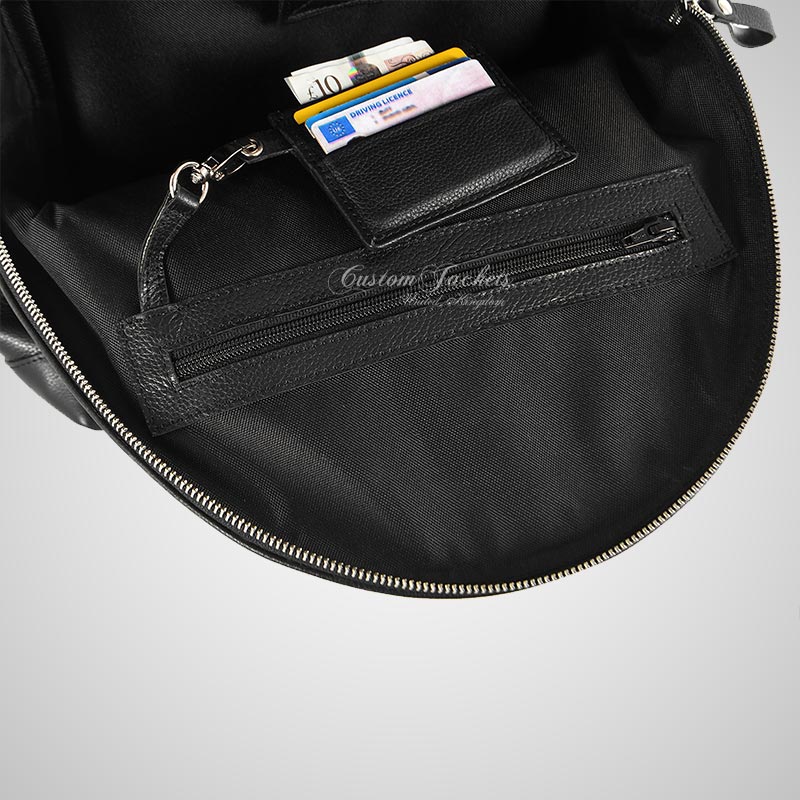 Premium Leather Backpack Black Touring Style Biker School College Bag