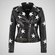 BRANDO Women Stars Leather Biker Jacket