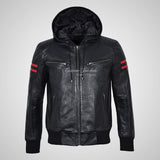 PETE Black Leather Hooded Jacket For Mens Leather Hoodies