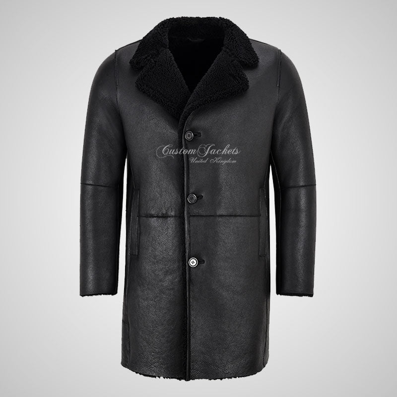 NORILSK Mens Shearling Coat Black Sheepskin Fur Coat