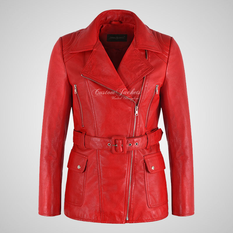 NEVADA Ladies Leather Trench Style Long Blazer Jacket