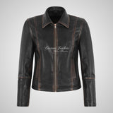 KENDAL Women Collared Vintage Leather Jacket