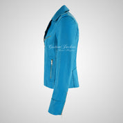 BLAZE Leather Biker Leather Jacket For Women Light Blue