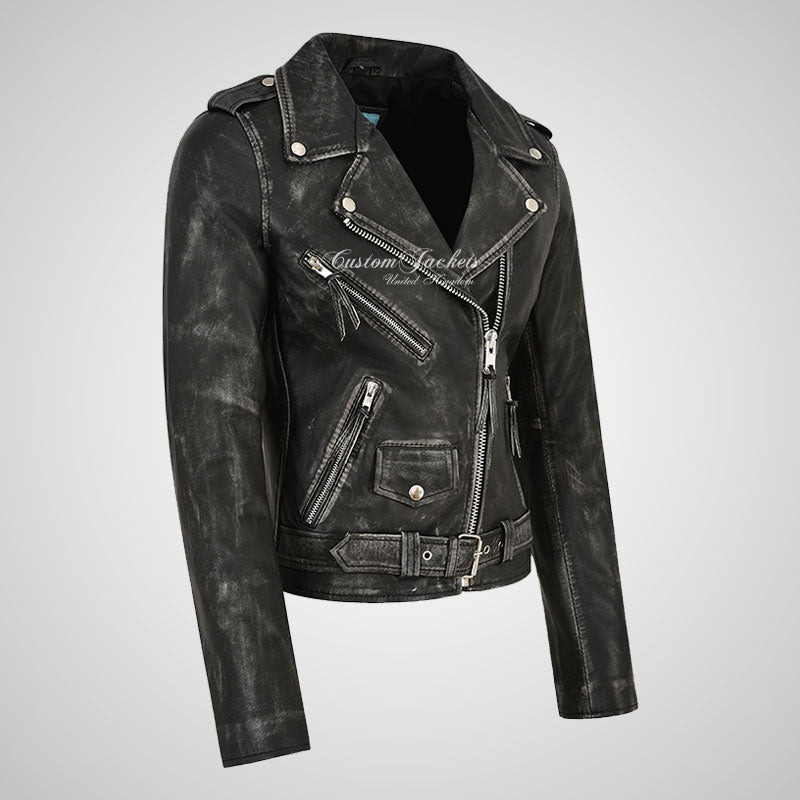 BRANDO Women Leather Biker Jacket Vintage Waxed Rocker Jacket – Custom ...