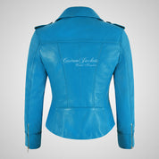 BLAZE Leather Biker Leather Jacket For Women Light Blue
