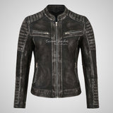 SERA Women Leather Biker Jacket Soft Waxed Real Leather