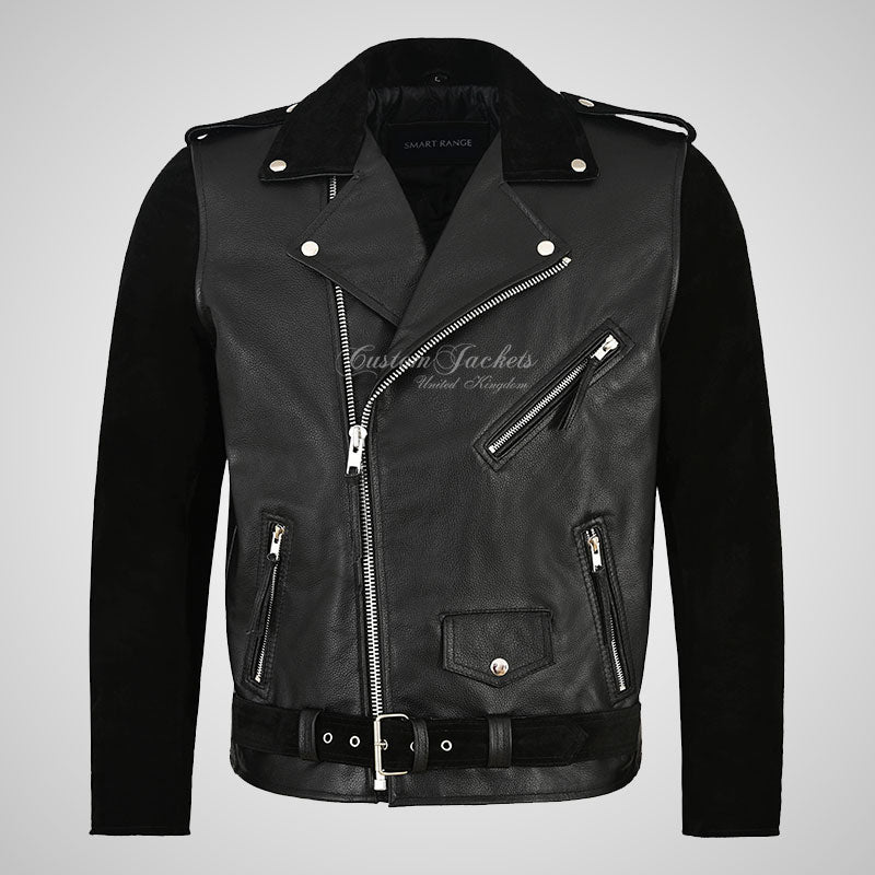 BRANDO Men's Suede and Leather Biker Jacket Moto Jacket