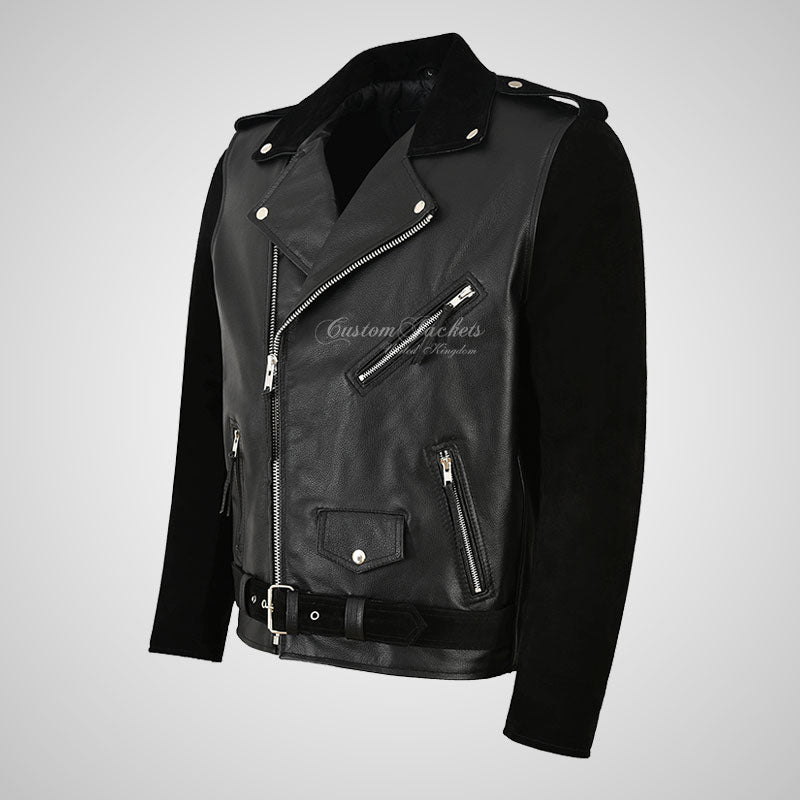 BRANDO Men's Suede and Leather Biker Jacket Moto Jacket