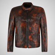 JAX Mens Leather Biker Jacket Waxed Vintage Leather