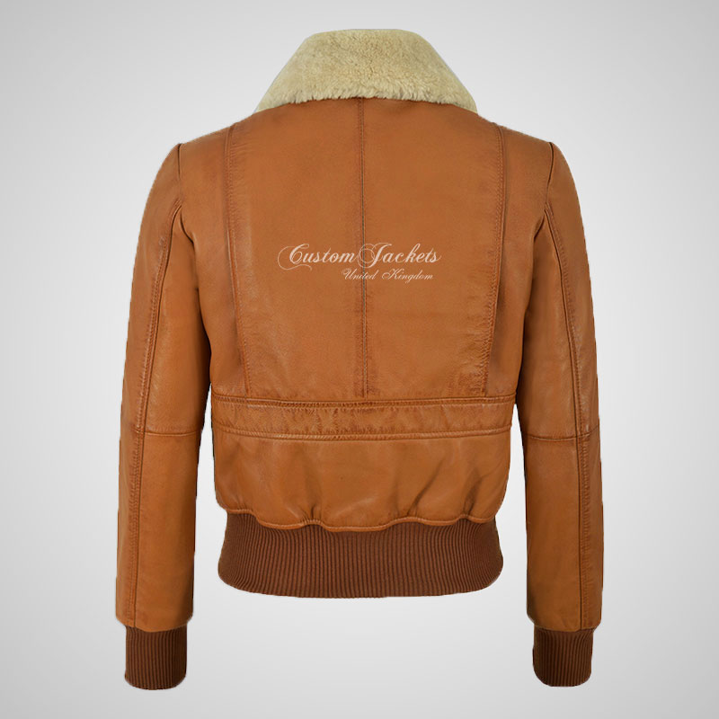 REESE Ladies Leather Bomber Jacket Removable Fur Collar
