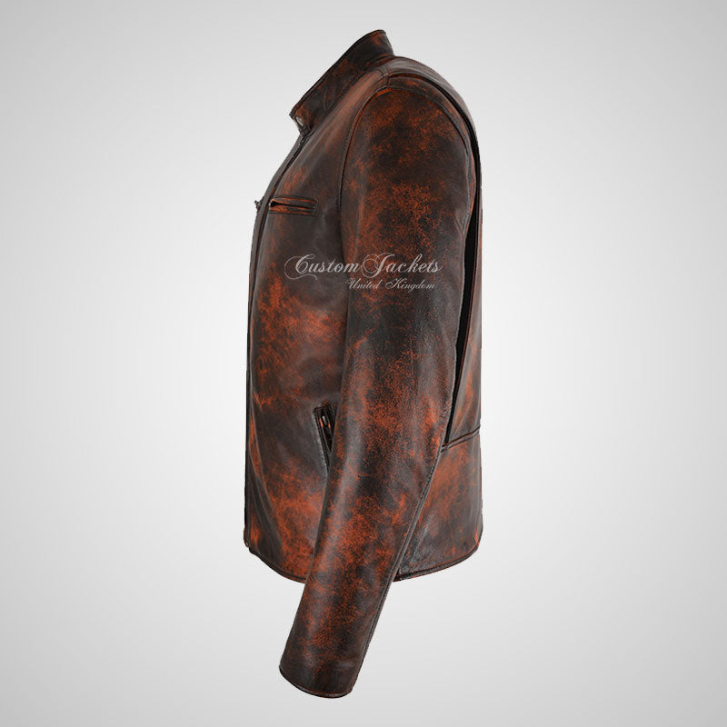 JAX Mens Leather Biker Jacket Waxed Vintage Leather