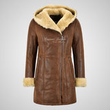 YAREN Ladies Sheepskin Hooded Coat Winter Shearling Fur Jacket