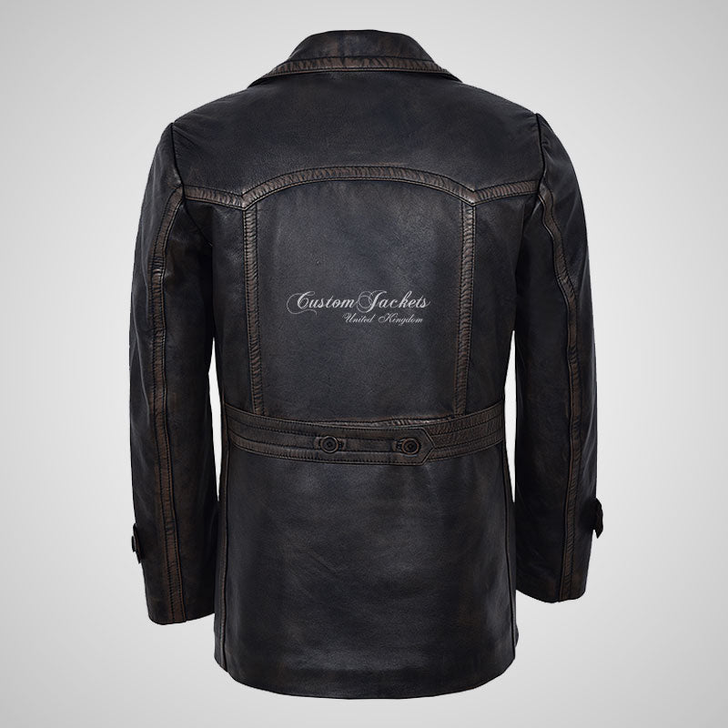 KRIEGSMARINE Mens Leather Pea Coat Soft German Military Leather Jacket