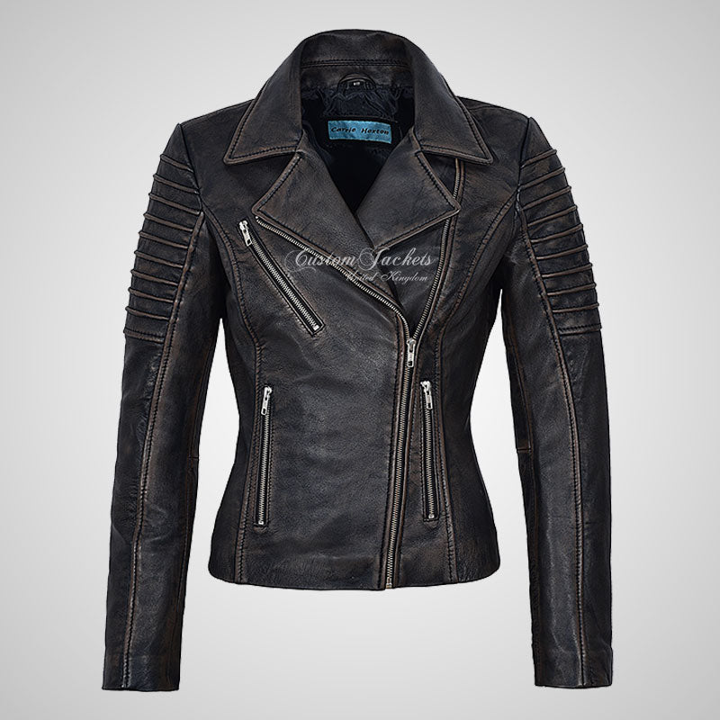ROSETTA Ladies Vintage Black Leather Biker Jacket Soft Leather