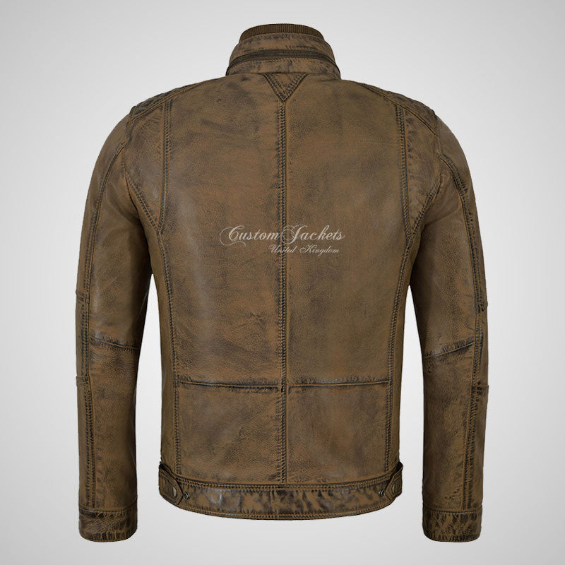 PHAN-TOM Mens Detachable Double Collar Leather Biker Jacket
