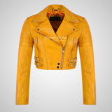 VOGUE Womens Leather Cropped Jacket Short Biker Leather Jacket