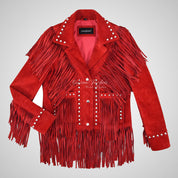 BOHARA Women's Fringe Suede Jacket with Stud Detailing